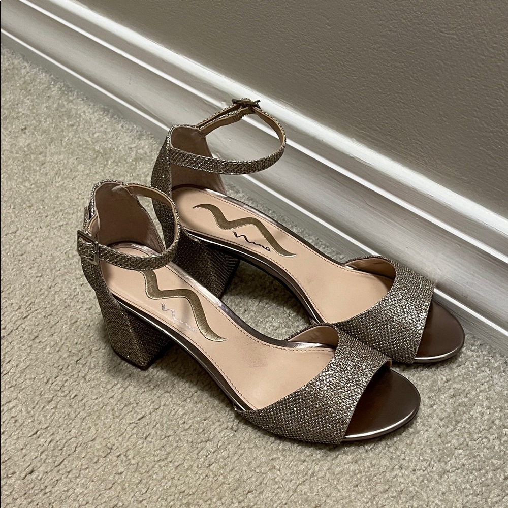 Nina Shimmering Tan Block Heels